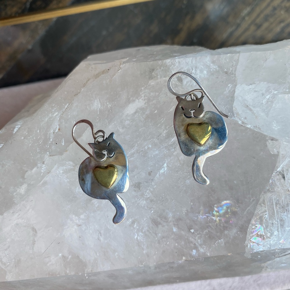 Cat and heart earrings